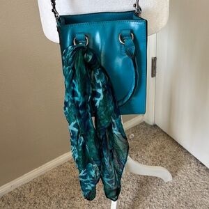 Patricia Nash Teal Chioma Satchel Box Tote with Scarf